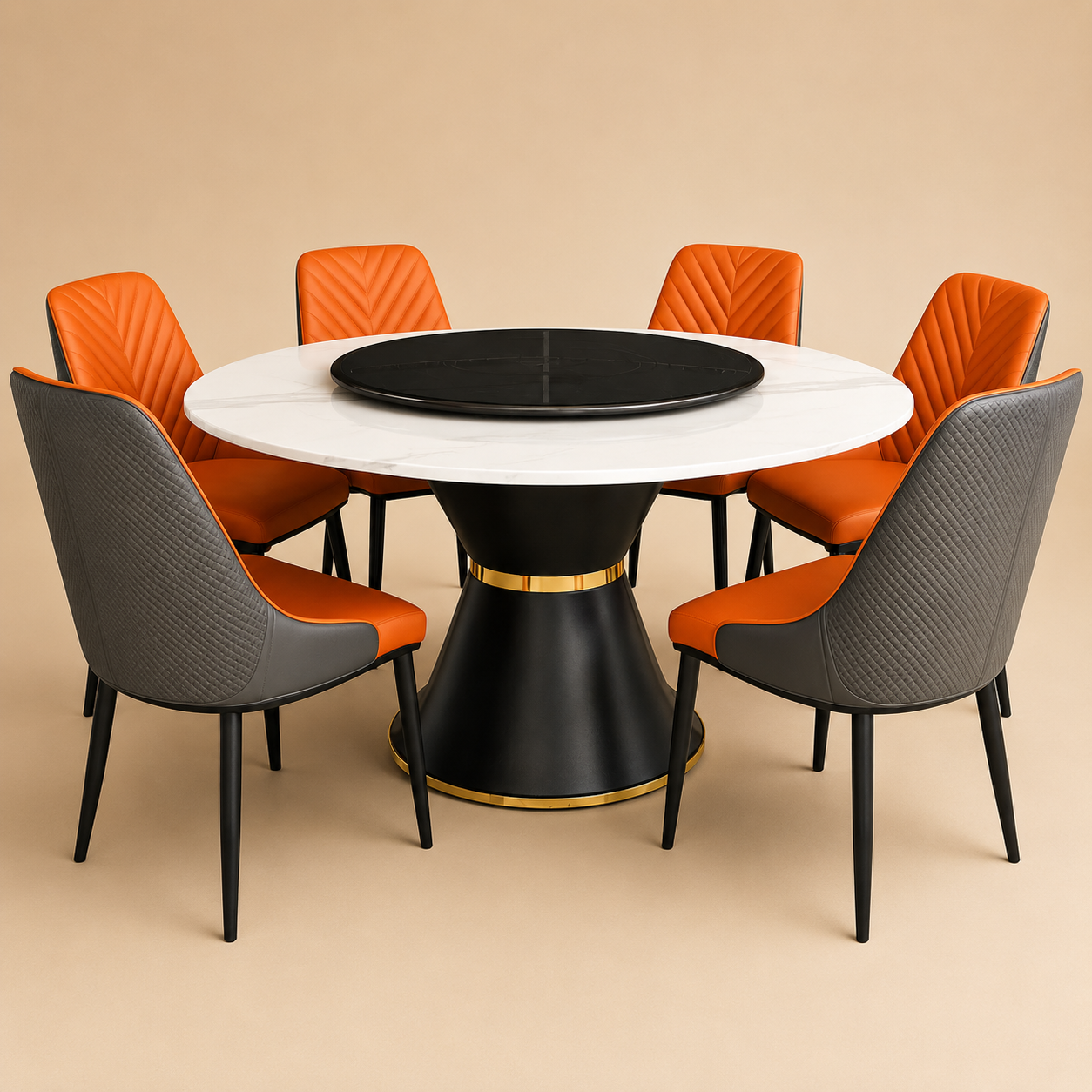 6-Seater Circular Marble Dining Set, Kenya